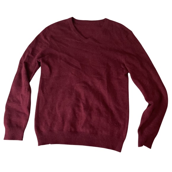 Sweaters - Burgundy 100% Cashmere V-Neck Sweater Womens Small 29315 FA18 Wine